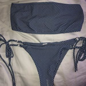 blue checkered bathing suit